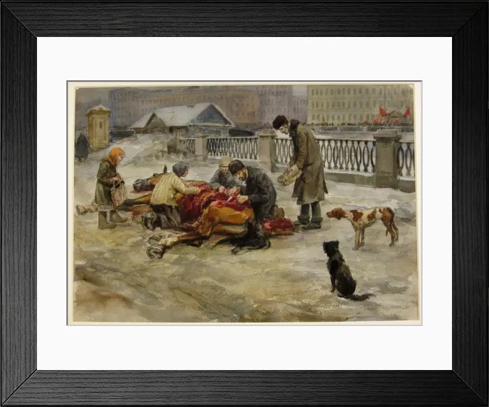 Framed Print : Petrograd in 1918 (from the series of watercolors Russian revolution), 1918. Artist: Vladimirov, Ivan Alexeyevich (1869-1947)