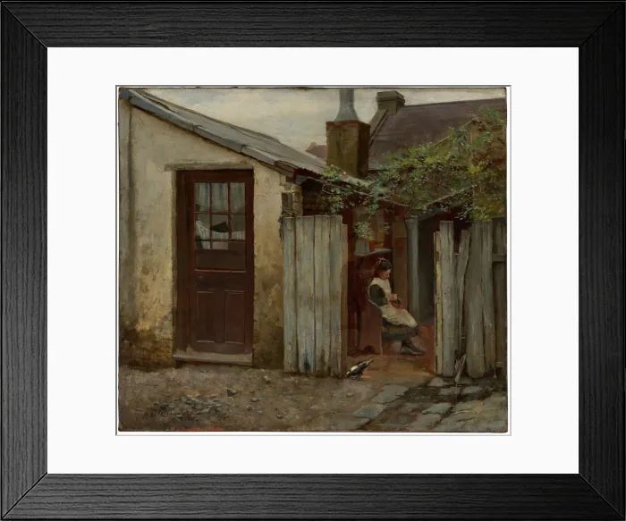 Framed Print : Girl with bird at the King Street bakery, 1886. Artist: McCubbin, Frederick (1855-1917) Framed Print : Girl with bird at the King Street bakery, 1886. Artist: McCubbin, Frederick (1855-1917)