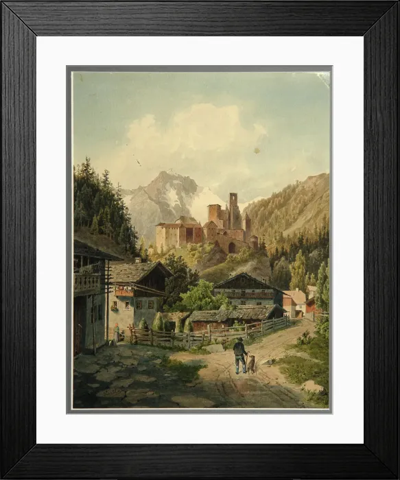 Framed Print : Alpine landscape with a castle. Artist: Gatt, Ferdinand (1847-1909) Framed Print : Alpine landscape with a castle. Artist: Gatt, Ferdinand (1847-1909)