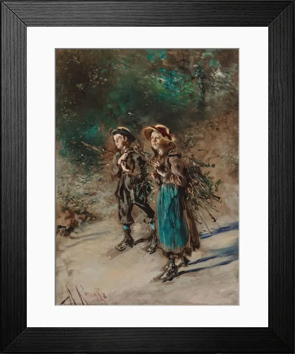 Framed Print : Children with Brushwood. Artist: Romako, Anton (1832-1889) Framed Print : Children with Brushwood. Artist: Romako, Anton (1832-1889)