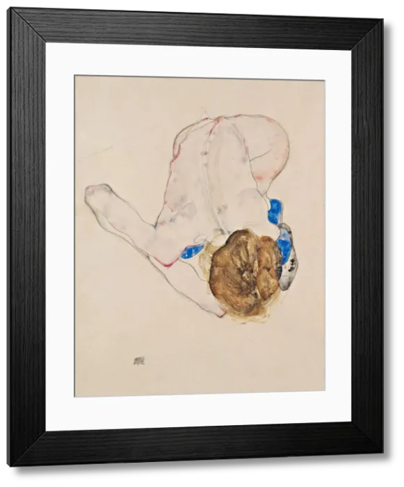Framed Print : Nude with Blue Stockings, Bending Forward, 1912. Artist: Schiele, Egon (1890?1918) Framed Print : Nude with Blue Stockings, Bending Forward, 1912. Artist: Schiele, Egon (1890?1918)