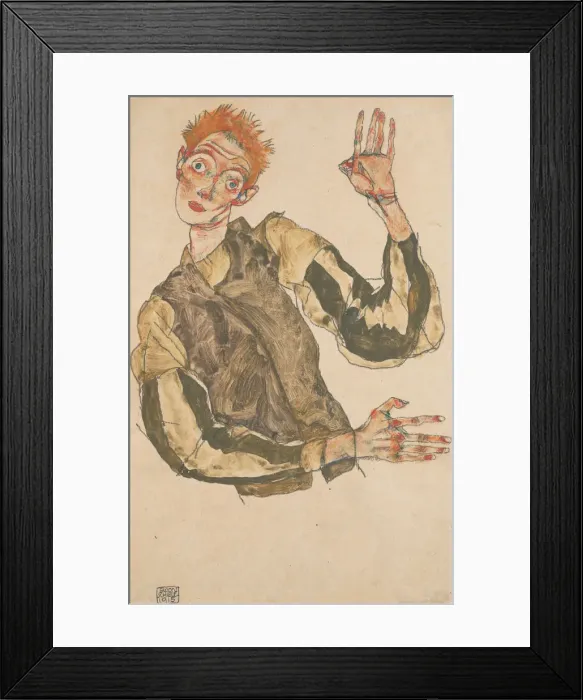 Framed Print : Self-Portrait with Striped Armlets, 1915. Artist: Schiele, Egon (1890?1918) Framed Print : Self-Portrait with Striped Armlets, 1915. Artist: Schiele, Egon (1890?1918)