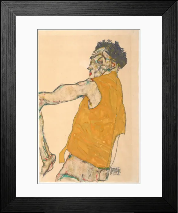 Framed Print : Self-Portrait in Yellow Vest, 1914. Artist: Schiele, Egon (1890?1918) Framed Print : Self-Portrait in Yellow Vest, 1914. Artist: Schiele, Egon (1890?1918)