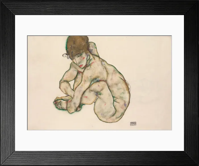 Framed Print : Crouching Nude Girl, 1914. Artist: Schiele, Egon (1890?1918) Framed Print : Crouching Nude Girl, 1914. Artist: Schiele, Egon (1890?1918)