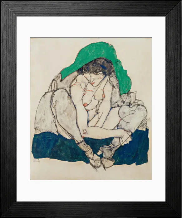 Framed Print : Crouching Woman with Green Headscarf, 1914. Artist: Schiele, Egon (1890?1918) Framed Print : Crouching Woman with Green Headscarf, 1914. Artist: Schiele, Egon (1890?1918)