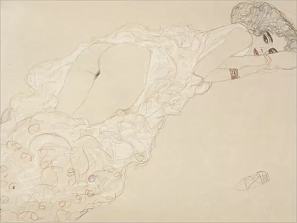 Reclining Nude Lying on Her Stomach and Facing Right, 1910. Artist: Klimt, Gustav (1862-1918)