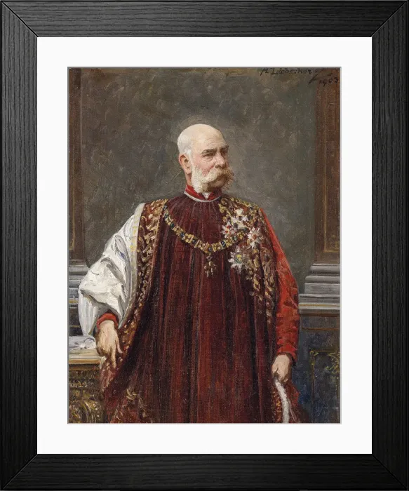 Framed Print : Portrait of Franz Joseph I of Austria as Grand Master of the Golden Fleece, 1903. Artist: Liebscher, Adolf (1857-1919) Framed Print : Portrait of Franz Joseph I of Austria as Grand Master of the Golden Fleece, 1903. Artist: Liebscher, Adolf (1857-1919)