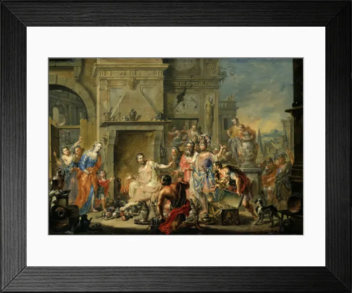 Framed Print : Manius Curius Dentatus refusing the Bribes of the Samnites. Artist: Platzer, Johann Georg (1704-1761) Framed Print : Manius Curius Dentatus refusing the Bribes of the Samnites. Artist: Platzer, Johann Georg (1704-1761)