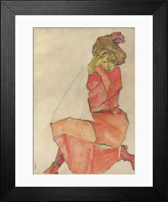Framed Print : Kneeling Female in Orange-Red Dress, 1910. Artist: Schiele, Egon (1890?1918) Framed Print : Kneeling Female in Orange-Red Dress, 1910. Artist: Schiele, Egon (1890?1918)