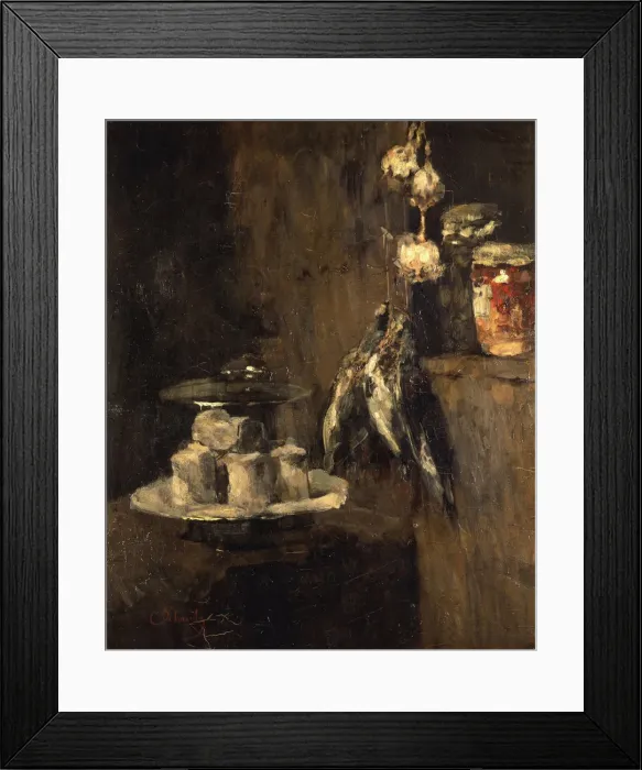 Framed Print : Still Life with Partridges and Cheese, after 1884. Artist: Schuch, Carl (1846-1903) Framed Print : Still Life with Partridges and Cheese, after 1884. Artist: Schuch, Carl (1846-1903)