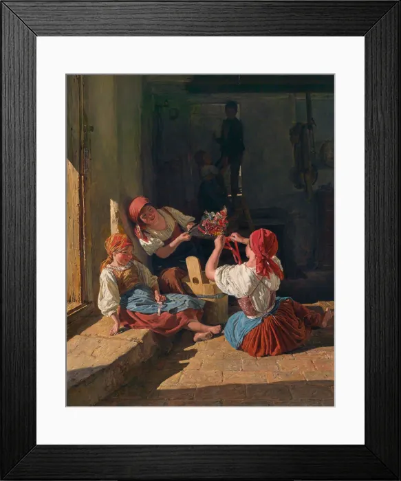 Framed Print : Children decorating a Conscripts hat, 1854. Artist: Waldmuller, Ferdinand Georg (1793-1865) Framed Print : Children decorating a Conscripts hat, 1854. Artist: Waldmuller, Ferdinand Georg (1793-1865)