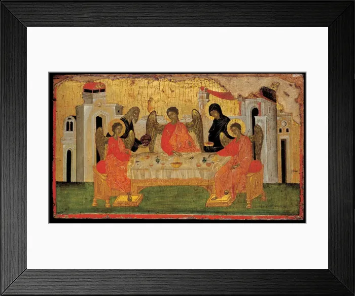 Framed Print : The Hospitality of Abraham (Old Testament Trinity), ca 1380. Artist: Byzantine icon Framed Print : The Hospitality of Abraham (Old Testament Trinity), ca 1380. Artist: Byzantine icon