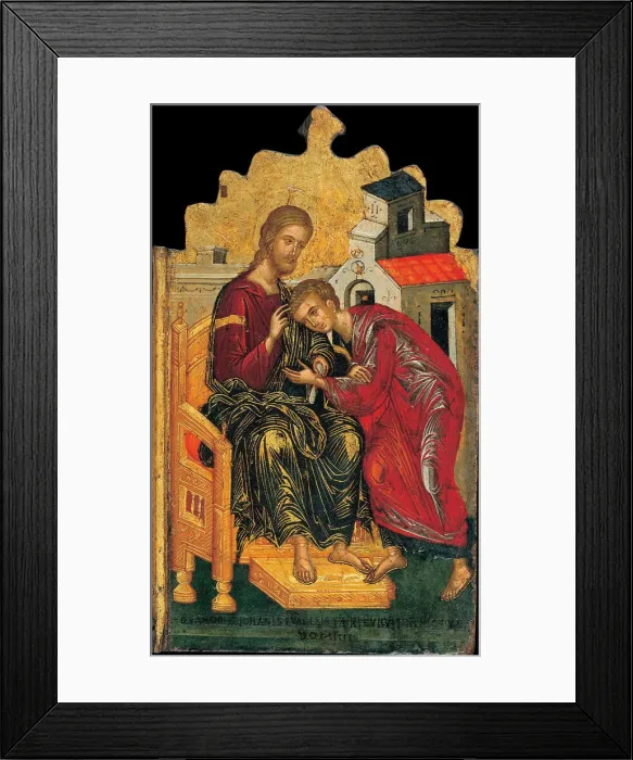 Framed Print : Christ giving the Benediction to John the Evangelist, c. 1450. Artist: Ritzos, Andreas (1421-1492) Framed Print : Christ giving the Benediction to John the Evangelist, c. 1450. Artist: Ritzos, Andreas (1421-1492)