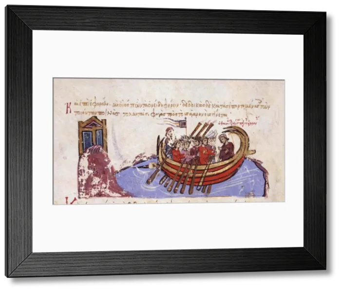 Framed Print : Thomas the Slav flees to the Arabs (Miniature from the Madrid Skylitzes), 11th-12th century. Artist: Anonymous Framed Print : Thomas the Slav flees to the Arabs (Miniature from the Madrid Skylitzes), 11th-12th century. Artist: Anonymous