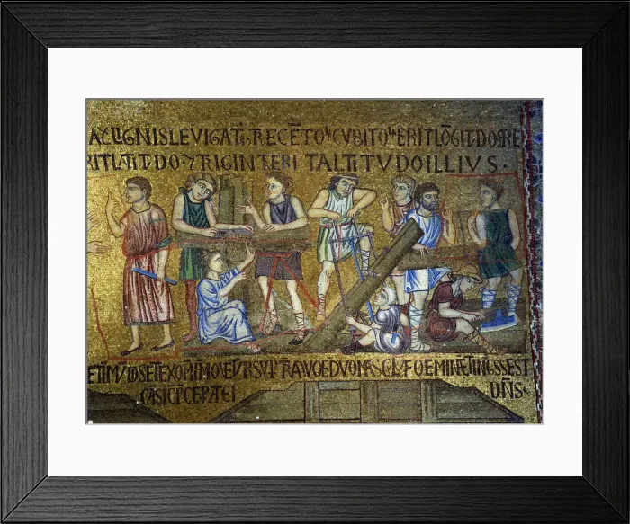 Framed Print : Story of Noah: The building of the Ark (Detail of Interior Mosaics in the St. Marks Basilica), 11th century. Artist: Byzantine Master Framed Print : Story of Noah: The building of the Ark (Detail of Interior Mosaics in the St. Marks Basilica), 11th century. Artist: Byzantine Master