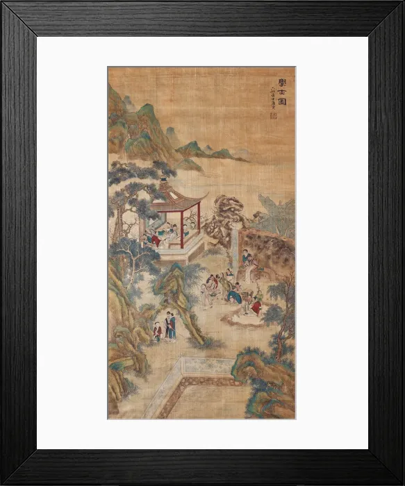 Framed Print : Studying scholars in a garden (Hanging scroll). Artist: Chinese Master Framed Print : Studying scholars in a garden (Hanging scroll). Artist: Chinese Master