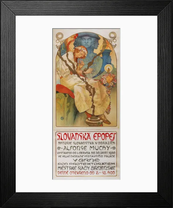 Framed Print : Poster for the exhibition The Slav Epic (Slovanska epopej), 1928. Artist: Mucha, Alfons Marie (1860-1939) Framed Print : Poster for the exhibition The Slav Epic (Slovanska epopej), 1928. Artist: Mucha, Alfons Marie (1860-1939)