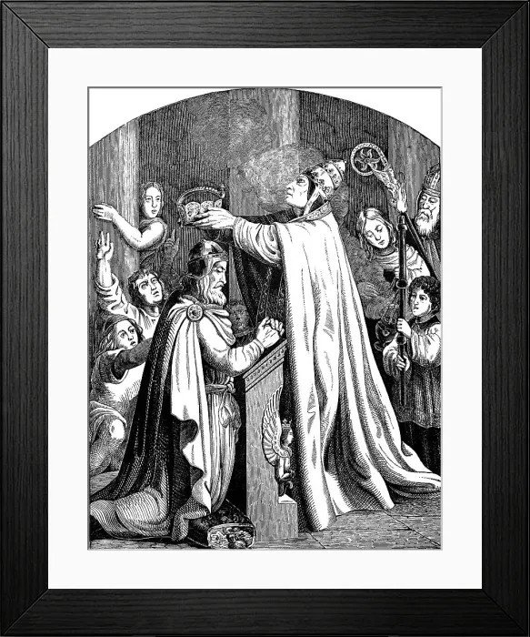 Framed Print : The Coronation of Emperor Charlemagne by Pope Leo III (Illustration from the Geschichte des deutschen Volkes by E. Duller), 1840. Artist: Kirchhoff, Johann Jakob (1796-1848) Framed Print : The Coronation of Emperor Charlemagne by Pope Leo III (Illustration from the Geschichte des deutschen Volkes by E. Duller), 1840. Artist: Kirchhoff, Johann Jakob (1796-1848)
