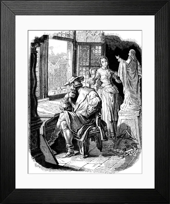 Framed Print : Architect Erwin von Steinbach with his daughter Sabina (Illustration from the Geschichte des deutschen Volkes by E. Duller), 1840. Artist: Kirchhoff, Johann Jakob (1796-1848) Framed Print : Architect Erwin von Steinbach with his daughter Sabina (Illustration from the Geschichte des deutschen Volkes by E. Duller), 1840. Artist: Kirchhoff, Johann Jakob (1796-1848)