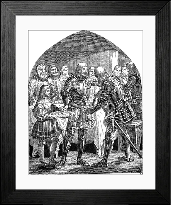 Framed Print : One egg apiece all round, but two eggs for the gallant Schweppermann (From the Geschichte des deutschen Volkes by E. Duller), 1840. Artist: Kirchhoff, Johann Jakob (1796-1848) Framed Print : One egg apiece all round, but two eggs for the gallant Schweppermann (From the Geschichte des deutschen Volkes by E. Duller), 1840. Artist: Kirchhoff, Johann Jakob (1796-1848)