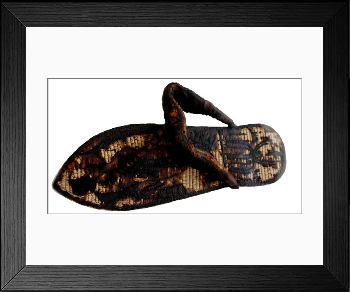 Framed Print : Tutankhamun?s sandal decorated with bound prisoners and sema-tawy symbols, 14th cen. BC. Artist: Ancient Egypt Framed Print : Tutankhamun?s sandal decorated with bound prisoners and sema-tawy symbols, 14th cen. BC. Artist: Ancient Egypt