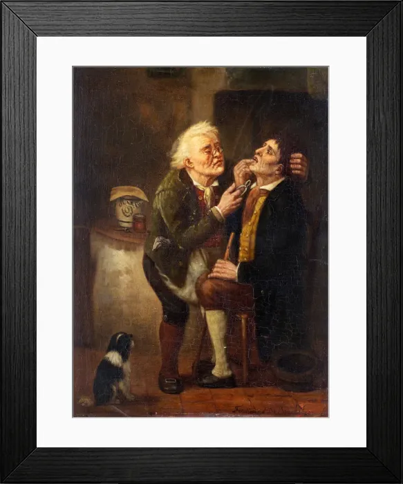 Framed Print : At the dentist. Artist: Braekeleer, Ferdinand de, the Elder (1792-1883) Framed Print : At the dentist. Artist: Braekeleer, Ferdinand de, the Elder (1792-1883)