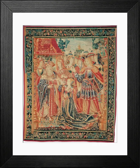 Framed Print : The Story of Troy. Cassandra intercedes before Priam to obtain a Pardon for Paris, c. 1520. Artist: Brussels Manufactory (1515-1525) Framed Print : The Story of Troy. Cassandra intercedes before Priam to obtain a Pardon for Paris, c. 1520. Artist: Brussels Manufactory (1515-1525)