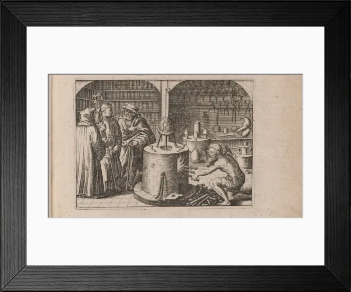 Framed Print : Illustration for Tripvs avrevs, hoc est, Tres tractatvs chymici selectissimi 1618. Artist: Bry, Theodor de (1528-1598) Framed Print : Illustration for Tripvs avrevs, hoc est, Tres tractatvs chymici selectissimi 1618. Artist: Bry, Theodor de (1528-1598)