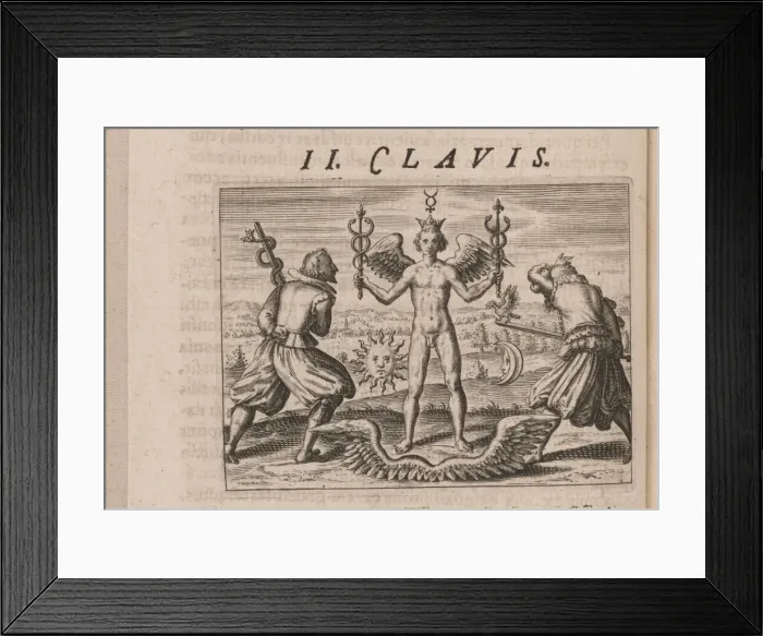 Framed Print : Illustration for Tripvs avrevs, hoc est, Tres tractatvs chymici selectissimi 1618. Artist: Bry, Theodor de (1528-1598) Framed Print : Illustration for Tripvs avrevs, hoc est, Tres tractatvs chymici selectissimi 1618. Artist: Bry, Theodor de (1528-1598)