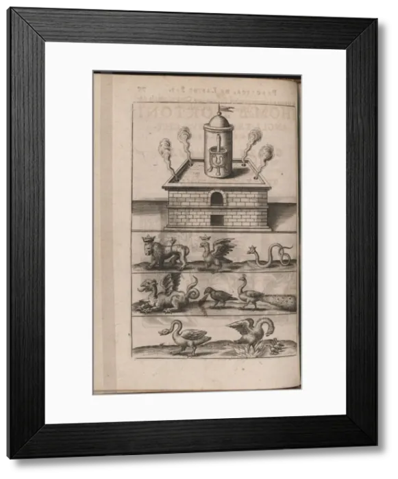 Framed Print : Illustration for Tripvs avrevs, hoc est, Tres tractatvs chymici selectissimi 1618. Artist: Bry, Theodor de (1528-1598) Framed Print : Illustration for Tripvs avrevs, hoc est, Tres tractatvs chymici selectissimi 1618. Artist: Bry, Theodor de (1528-1598)
