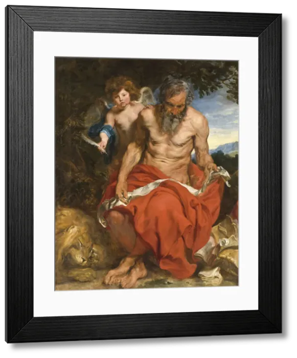 Framed Print : Saint Jerome, 1618-1619. Artist: Dyck, Sir Anthonis, van (1599-1641) Framed Print : Saint Jerome, 1618-1619. Artist: Dyck, Sir Anthonis, van (1599-1641)
