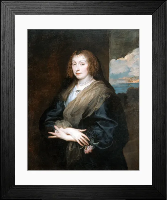 Framed Print : Portrait of a Woman with a Rose, Between 1635 and 1639. Artist: Dyck, Sir Anthonis, van (1599-1641) Framed Print : Portrait of a Woman with a Rose, Between 1635 and 1639. Artist: Dyck, Sir Anthonis, van (1599-1641)