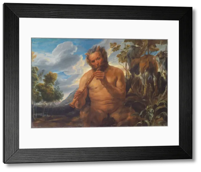 Framed Print : Satyr Playing the Pipe (Jupiters Childhood), ca 1639. Artist: Jordaens, Jacob (1593-1678) Framed Print : Satyr Playing the Pipe (Jupiters Childhood), ca 1639. Artist: Jordaens, Jacob (1593-1678)