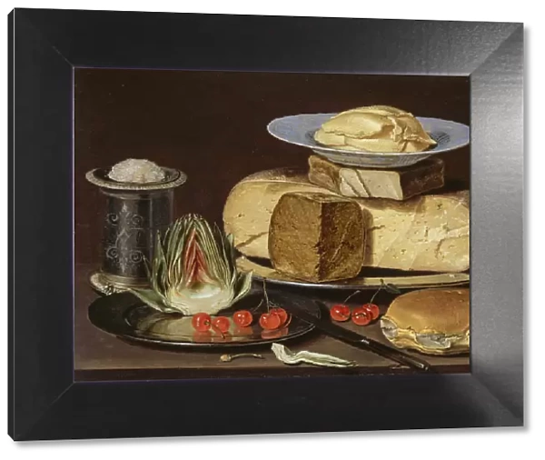 Still Life with Cheeses, Artichoke, and Cherries, ca 1625. Artist: Peeters, Clara (1594-1658)