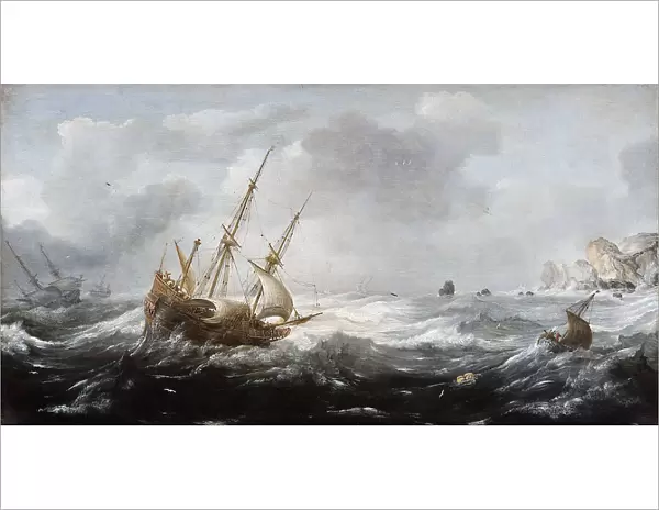 Ships in a Storm on a Rocky Coast, 1614-1618. Artist: Porcellis, Jan (1582  /  5-1632)