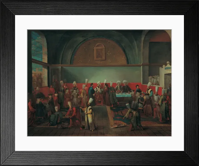 Framed Print : Dinner at the Palace in Honour of an Ambassador, 1720s. Artist: Vanmour (Van Mour), Jean-Baptiste (1671-1737)