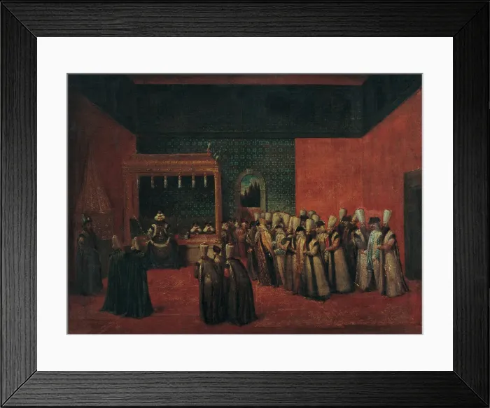 Framed Print : Sultan Ahmed III Receiving a European Ambassador, 1720s. Artist: Vanmour (Van Mour), Jean-Baptiste (1671-1737) Framed Print : Sultan Ahmed III Receiving a European Ambassador, 1720s. Artist: Vanmour (Van Mour), Jean-Baptiste (1671-1737)