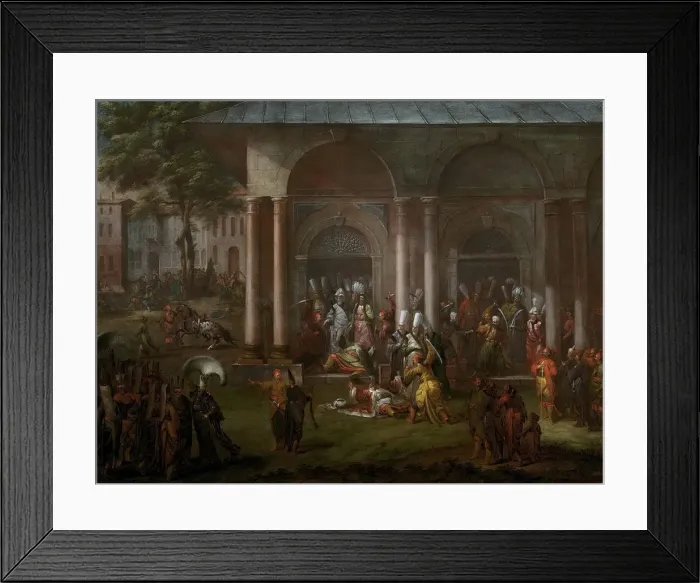 Framed Print : The execution of a minister during the Patrona Halil rebellion, 1737. Artist: Vanmour (Van Mour), Jean-Baptiste (1671-1737) Framed Print : The execution of a minister during the Patrona Halil rebellion, 1737. Artist: Vanmour (Van Mour), Jean-Baptiste (1671-1737)