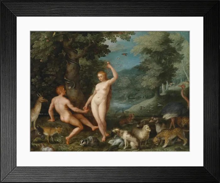 Framed Print : Paradise Landscape with Eve Tempting Adam. Artist: Brueghel, Jan, the Younger (1601-1678) Framed Print : Paradise Landscape with Eve Tempting Adam. Artist: Brueghel, Jan, the Younger (1601-1678)