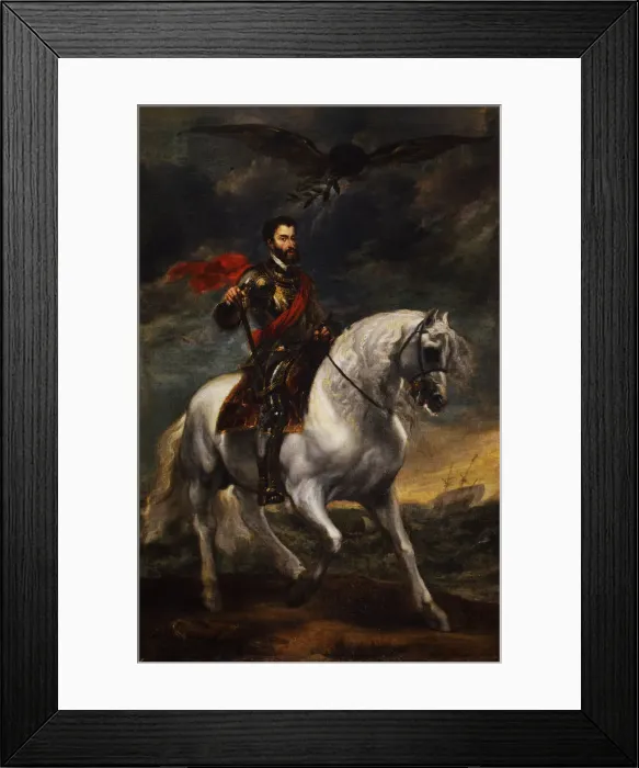 Framed Print : Equestrian portrait of the Emperor Charles V, c. 1620. Artist: Dyck, Sir Anthonis, van (1599-1641) Framed Print : Equestrian portrait of the Emperor Charles V, c. 1620. Artist: Dyck, Sir Anthonis, van (1599-1641)