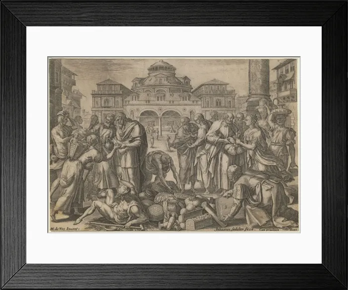Framed Print : The Apostles Distribute the Money to those in Need, ca. 1600. Artist: Sadeler, Jan (Johannes), the Elder (1550-1600) Framed Print : The Apostles Distribute the Money to those in Need, ca. 1600. Artist: Sadeler, Jan (Johannes), the Elder (1550-1600)