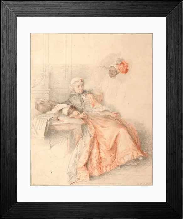 Framed Print : Young Lady Reading and a Page. Artist: Portail, Jacques-Andre (1695-1759) Framed Print : Young Lady Reading and a Page. Artist: Portail, Jacques-Andre (1695-1759)