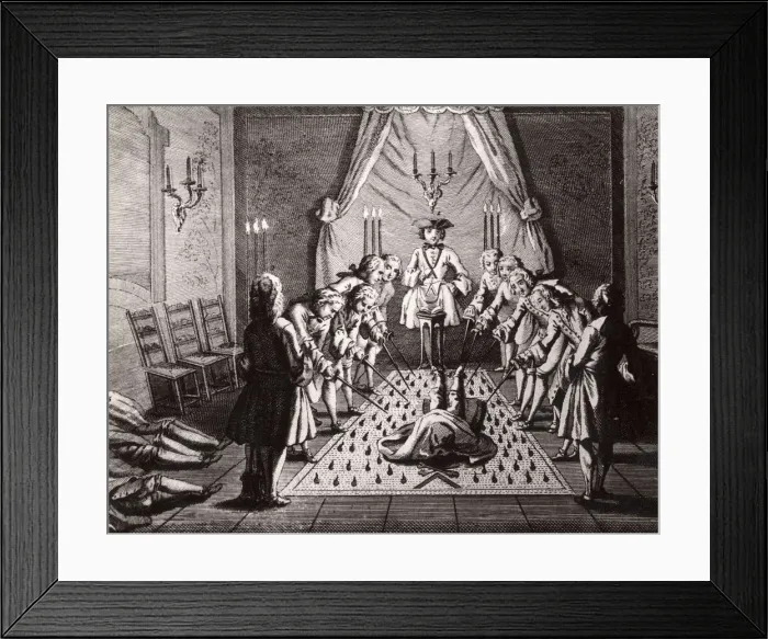 Framed Print : The French Freemasons initiation ceremony, 18th century. Artist: Anonymous Framed Print : The French Freemasons initiation ceremony, 18th century. Artist: Anonymous