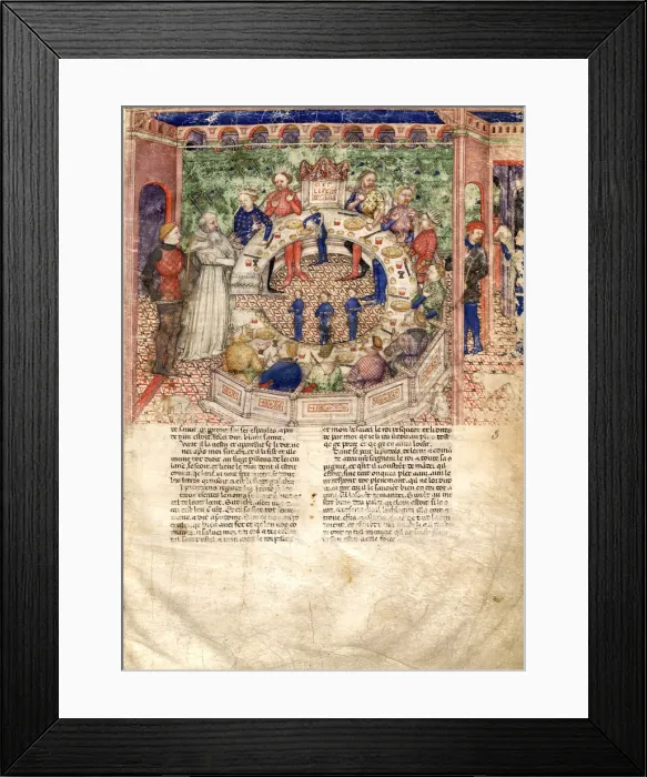 Framed Print : The Knights of the Round (Miniature from La Quete du Saint Graal et la Mort d Arthus), ca 1220. Artist: Anonymous master