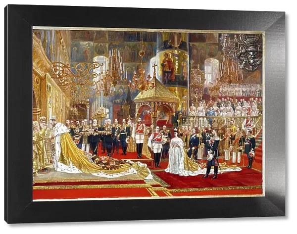 Coronation of Empreror Alexander III and Empress Maria Fyodorovna, 1883-1888. Artist: Becker, Georges (1845-1909)
