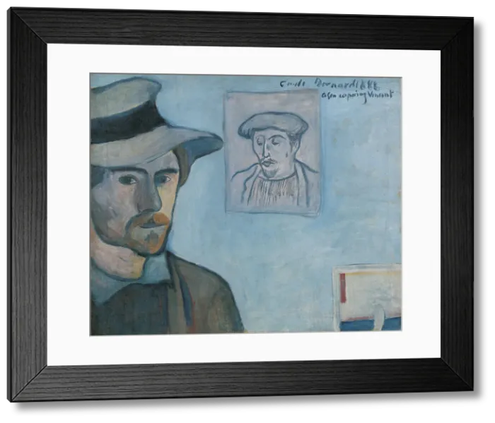 Framed Print : Self-portrait with Portrait of Gauguin, 1888. Artist: Bernard, Emile (1868-1941) Framed Print : Self-portrait with Portrait of Gauguin, 1888. Artist: Bernard, Emile (1868-1941)