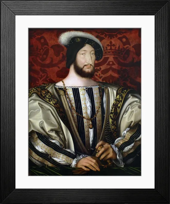 Framed Print : Portrait of Francis I (1494-1547), King of France, Duke of Brittany, Count of Provence, ca 1530. Artist: Clouet, Jean (c. 1485-1541)