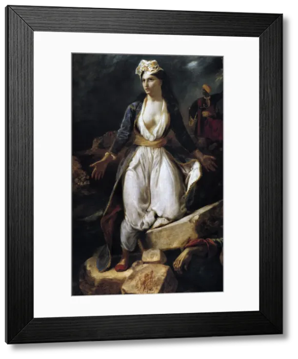 Framed Print : Greece on the Ruins of Missolonghi, 1826. Artist: Delacroix, Eugene (1798-1863) Framed Print : Greece on the Ruins of Missolonghi, 1826. Artist: Delacroix, Eugene (1798-1863)