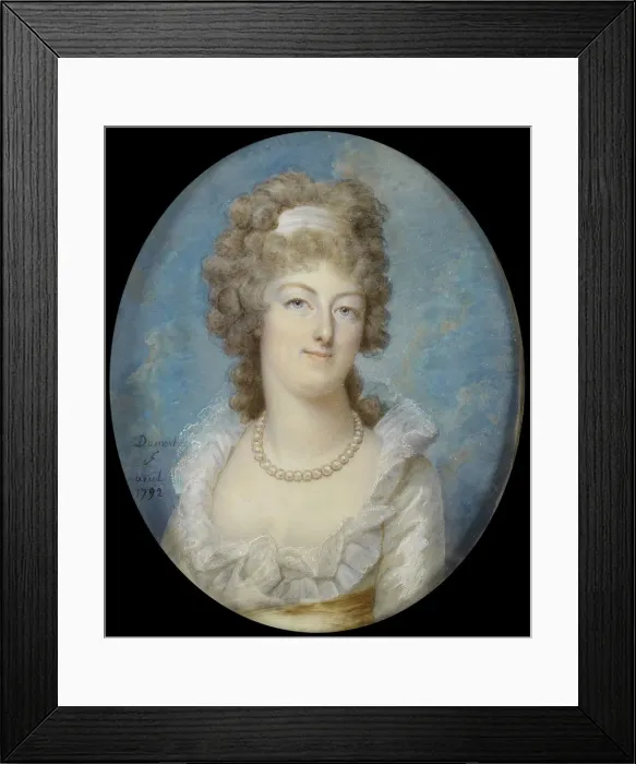 Framed Print : Portrait of Queen Marie Antoinette with a Pearl Necklace, 1792. Artist: Dumont, Francois (1751-1831) Framed Print : Portrait of Queen Marie Antoinette with a Pearl Necklace, 1792. Artist: Dumont, Francois (1751-1831)