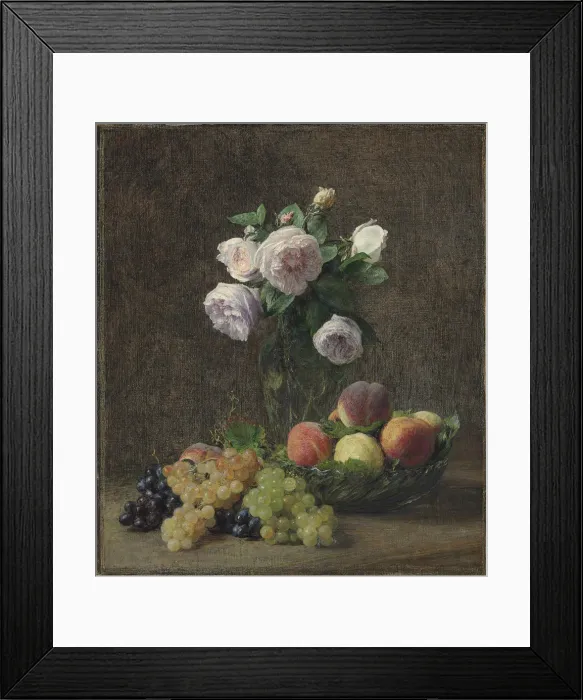 Framed Print : Vase de roses, peches et raisins, 1894. Artist: Fantin-Latour, Henri (1836-1904) Framed Print : Vase de roses, peches et raisins, 1894. Artist: Fantin-Latour, Henri (1836-1904)